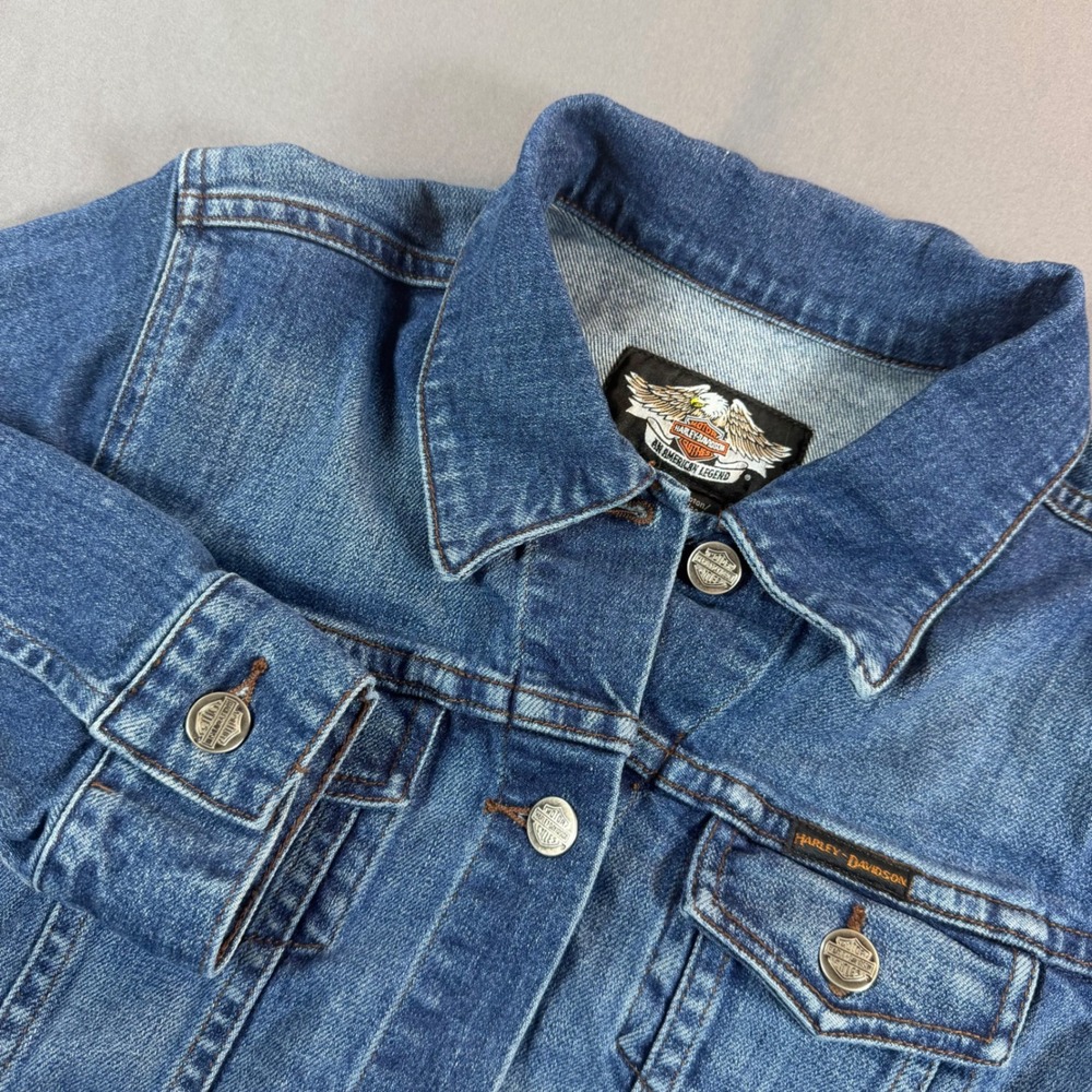Harley-Davidson Womens Denim Jacket Blue V-Twin Power Embroidered 98100-06VW S